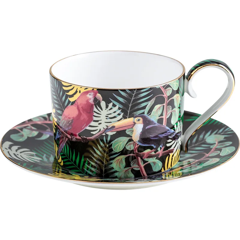 Bone China Creative Coffee Cup Dish Parrot Ceramic Cup with Bottom Dish Black Tea Cup Dish Leisure Time Kitchen Tableware