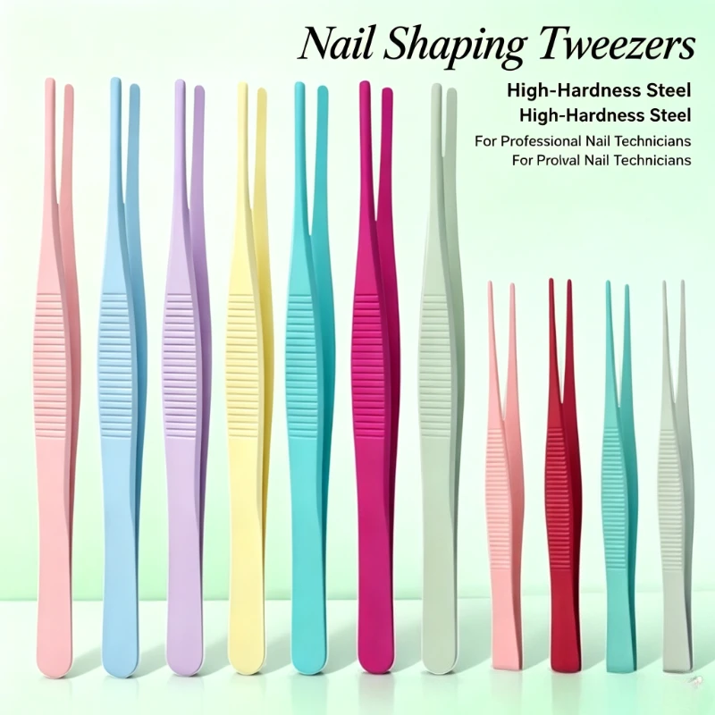 Multi‑Color Manicure Rhinestone Tweezers Stainless Steel Nail Art Tool Anti‑Slip Textured Handle for Picking Nail Gems