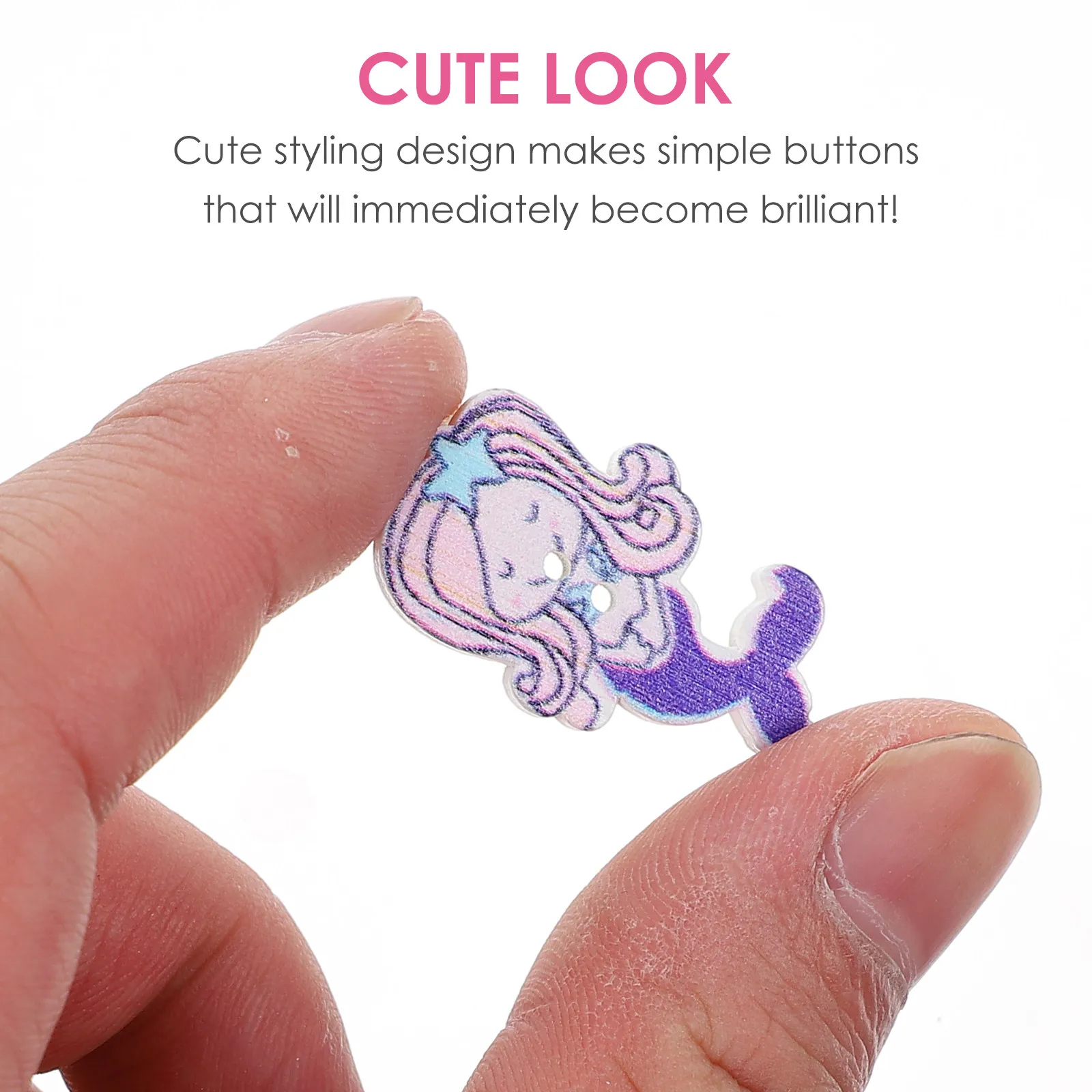 

100Pcs Mermaid Inspired Wooden Buttons Handcrafted Painting Design Smooth Surface Decorative Button for Knitting Crochet