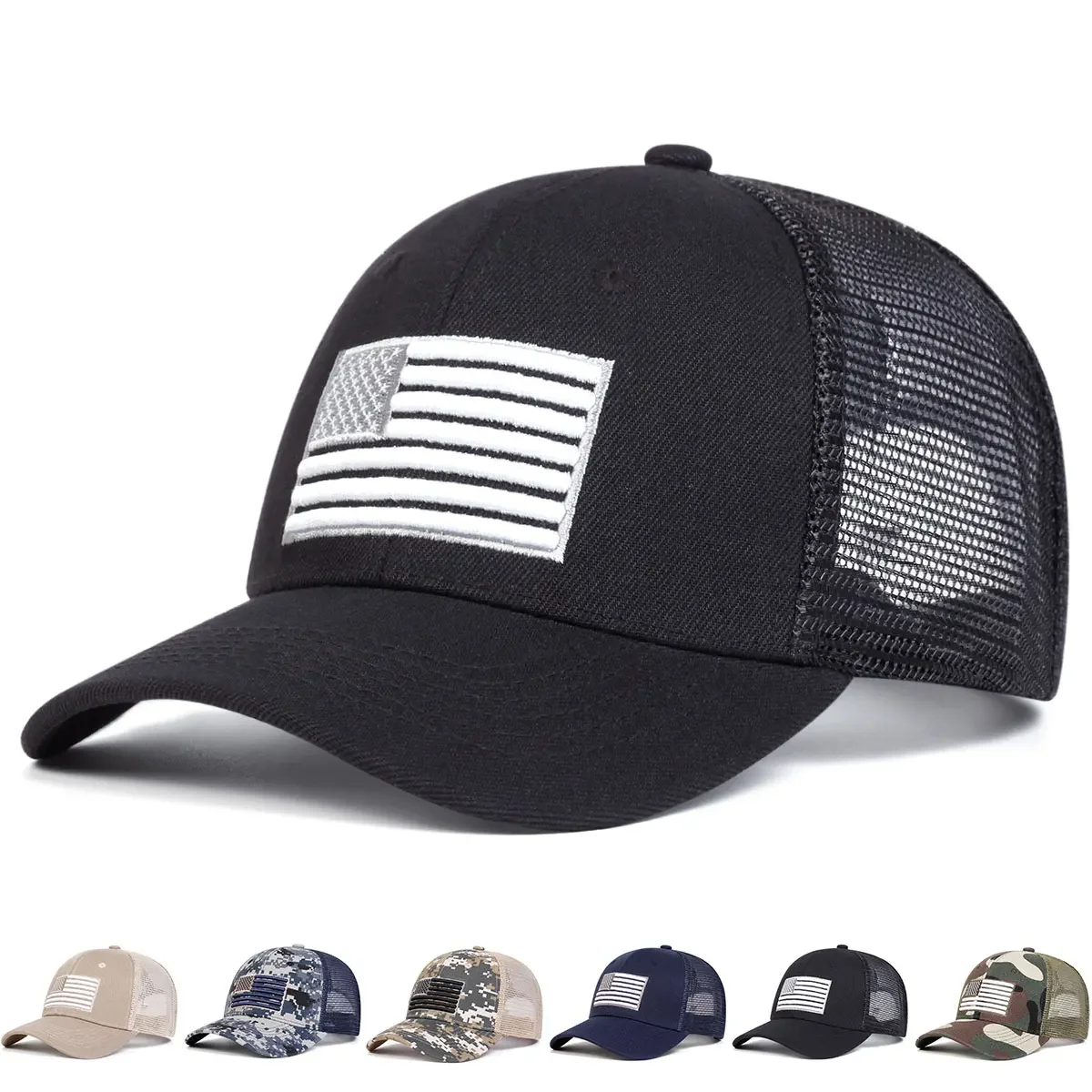 

Unisex American Flag Embroidery Baseball Net Caps Spring and Summer Outdoor Adjustable Casual Hats Sunscreen Hat Sports Cap