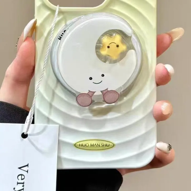 

INS Korean Cute Moon Stars Rotation For Magsafe Phone Griptok Stand For iPhone 17 16 Pro Magnetic Wireless Charging Case Bracket