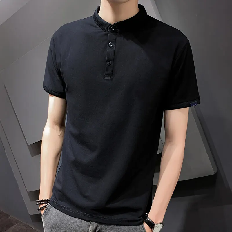 

Casual Solid Color All-match Polo Shirts Summer Turn-down Collar Button Men's Clothing Short Sleeve Business Casual T-shirts New