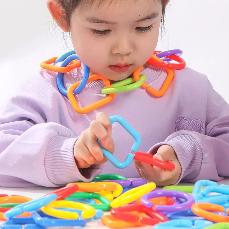 Geometric Link Chain Blocks Kids Montessori Toy Fine Motor Focus Training