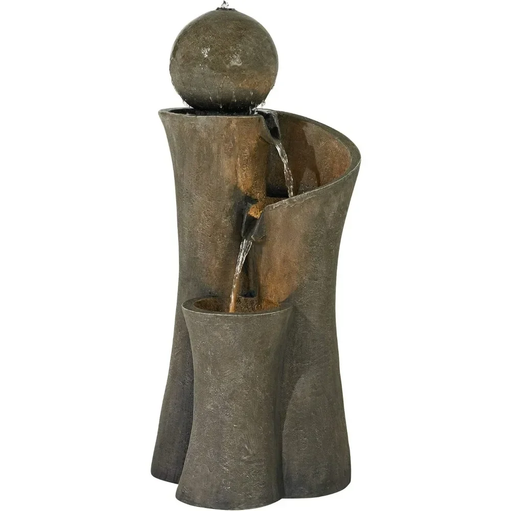 

##For Outdoor Statue Bubbler Water Fountain,Modern Sphere Curve Zen 39 1/2" High with LED Light Cascading,Sculptures&*