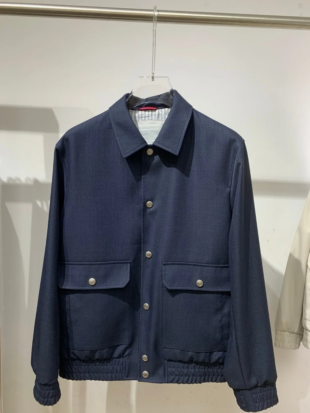 

Italian Style Men's Spring Wool Nylon Fabric Short Casual Collar Jacket Coat Standard Fit Long Sleeve Pure Color Male Model