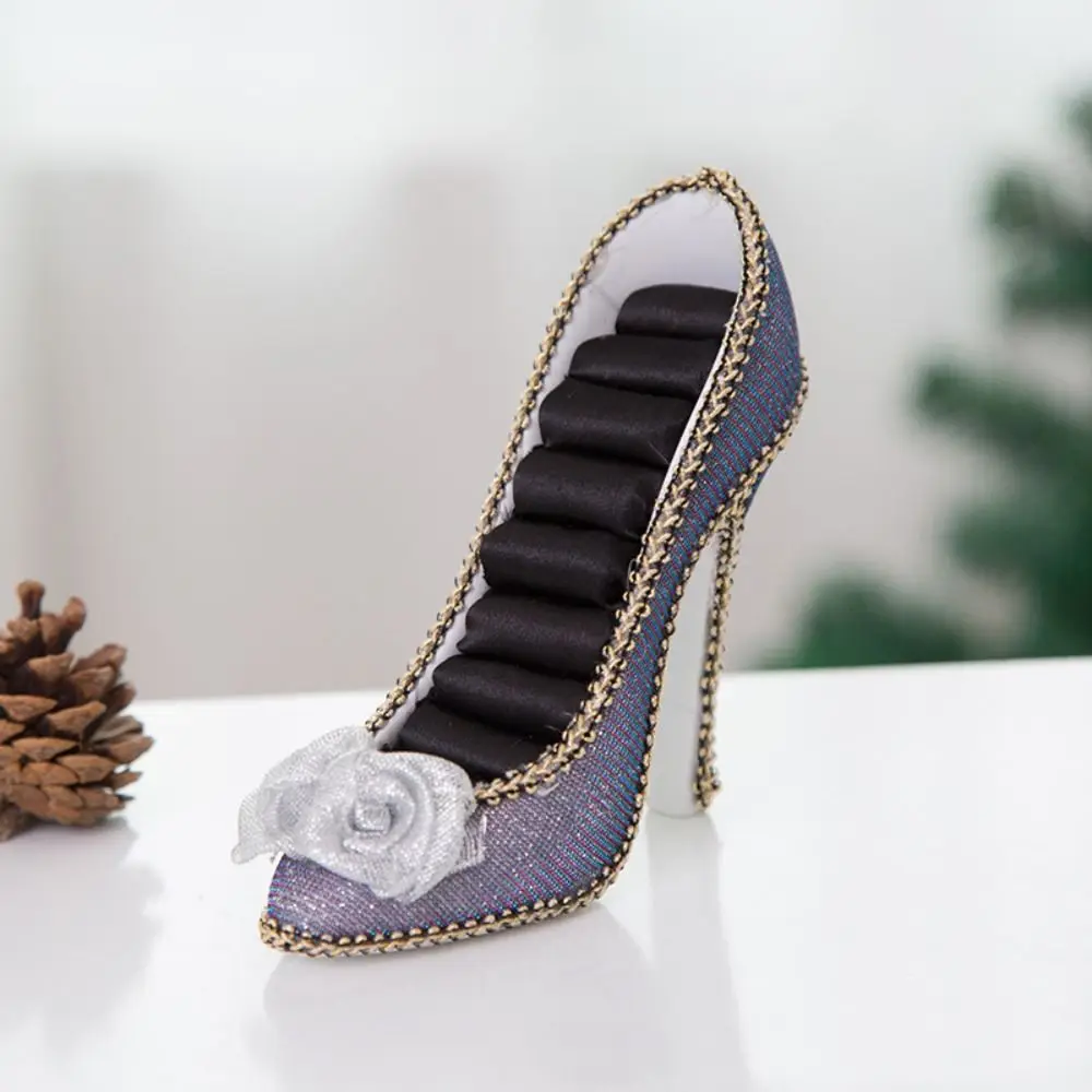 

High-heeled Shoes Velvet Ring Display Stand Luxury Flower Earrings Stand Holder Display Rose Bow Jewelry Rack Stand Display