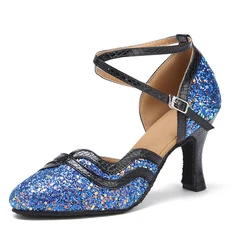 Chaussures de danse latine pour femmes, nouvelle marque de chaussures de salle de bal, de couleur bleue, pour filles, CM016B