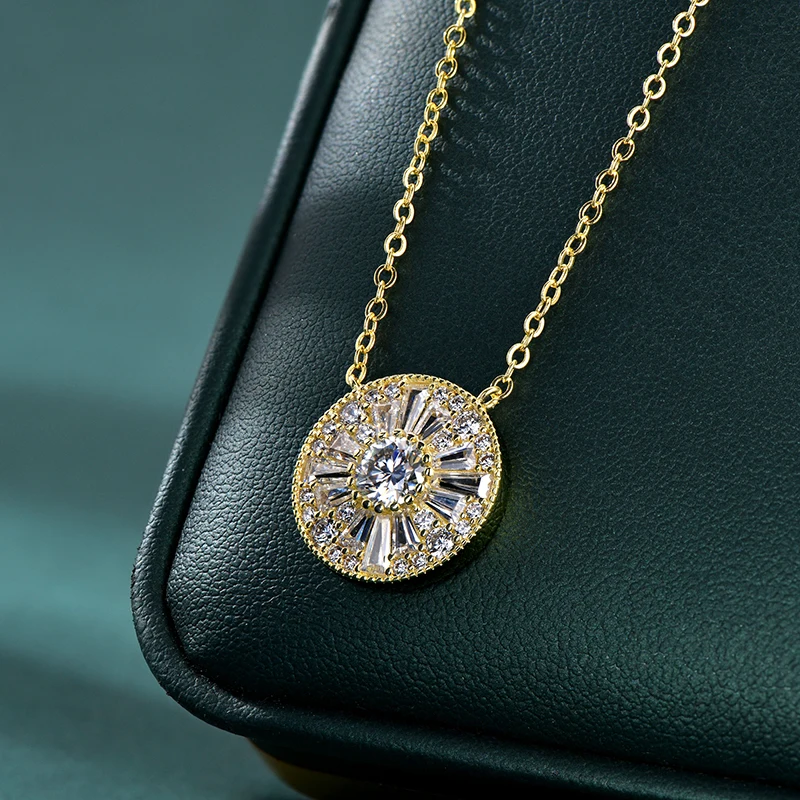 Lnngy Zertifizierte 5mm Moissanit-Diamant-Halskette, Nischen-Luxus-Anhänger in runder Form für Damen, exquisites Geburtstagsgeschenk – Detail 4