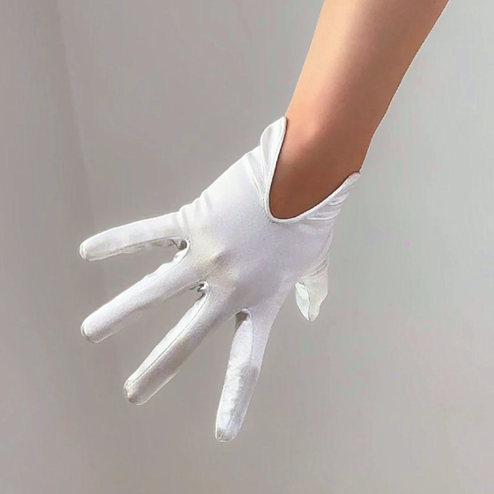 Bridal White Satin GLOVES 13CM Half Palm Super Short Cut Out Backless Elastic Faux Solid Silk Dance Evening Party Wedding Glove