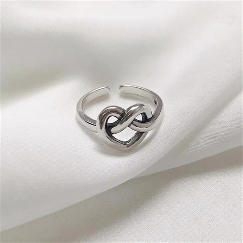 925 Sterling Silver Tie a Knot Heart Adjustable Rings For Women Ladies Rings Engagement Luxury Jewelry Jewellery Argent 925