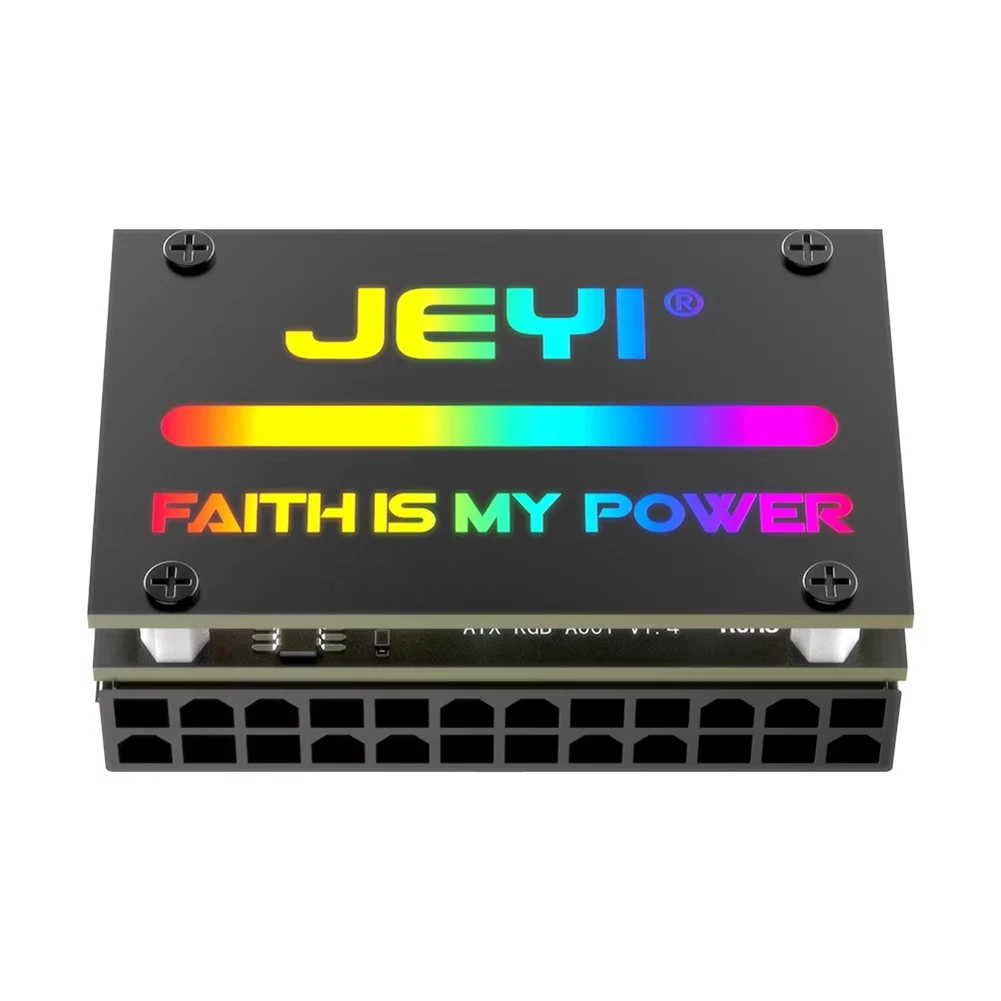 AT42  ATX 24Pin 90° RGB Adapter, 18 Light Modes Female to 24Pin Male 90 Degree Motherboard Power Adapter for Desktops PC Supply