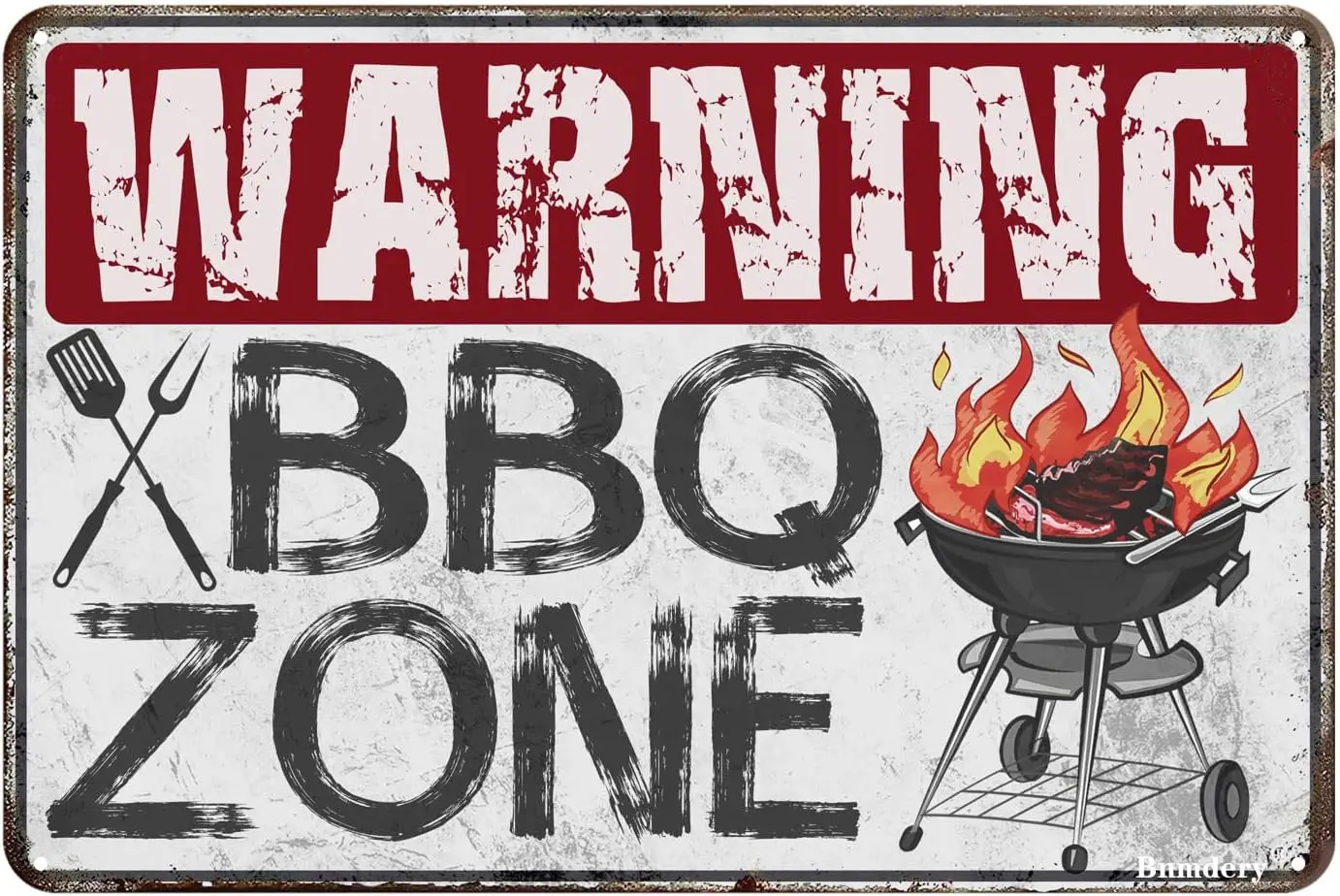 Warning BBQ Zone Metal Tin Sign Rustic Decor Vintage Sign Home Kitchen Bar Yard Cafe Club Cave Wall Decor Retro Sign 8x12 Inch