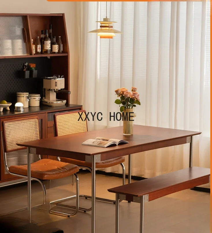 

Solid Wood Dining Table Retro Domestic Small Apartment Nordic and Japanese Style Rectangular Log Dining Table and Chair