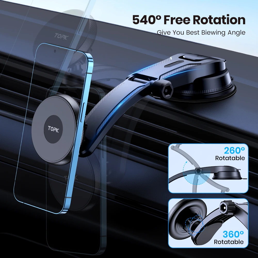 TOPK Magnetic Car Phone Holder Mount, Powerful Magnetism Premium Quality Support Single-Hand Operation Metal Hook for Car