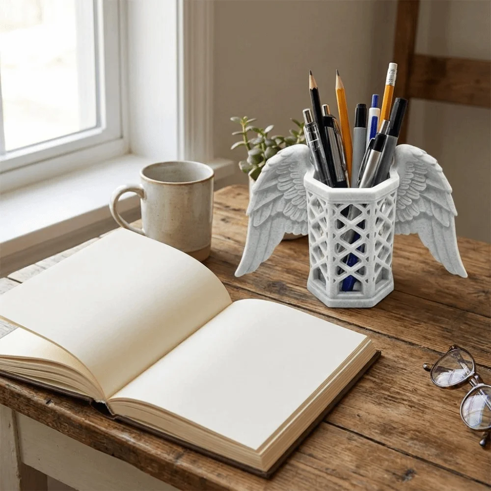 Multi-functional Plastic Angel Wings Pen Holder Hollow Stable 3D Printed Pen Stand Decorative Desk Organizer Bedroom