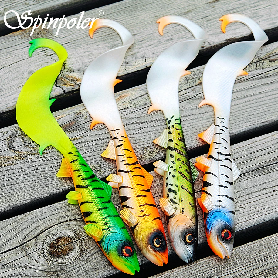 Spinpoler الضفيرة الذيل نكش لينة البلاستيك الصيد إغراء سيليكون الطعم باس 17.5 سنتيمتر 22 سنتيمتر ل سمك السلمون المرقط العين رمادية فاتحة اللون المياه العذبة