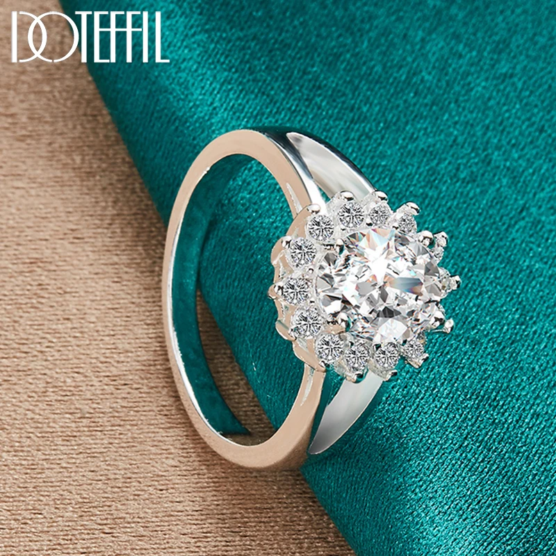 Doteffil 925 Sterling Zilveren Kristal Aaa Zirkoon Zon Ring Voor Vrouwen Fashion Wedding Engagement Party Gift Charm Sieraden