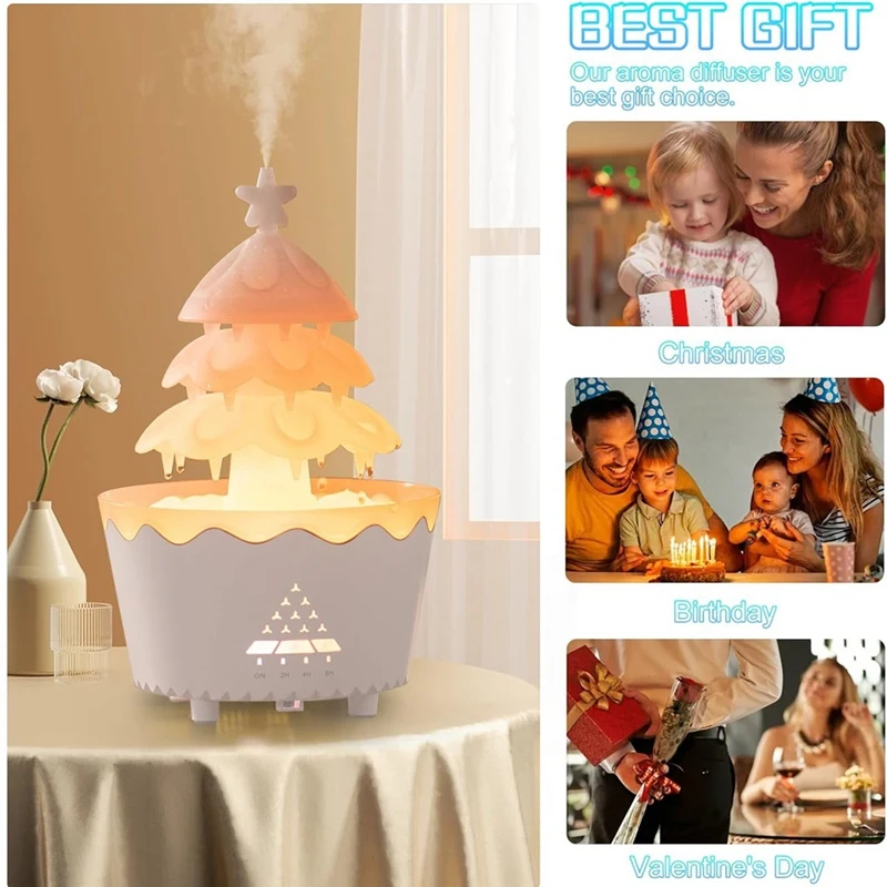 Lucky Tree Aromaterapia Difusores de Óleo Essencial, Umidificador Rotativo de Água para Casa, 250ml, 7 luzes coloridas