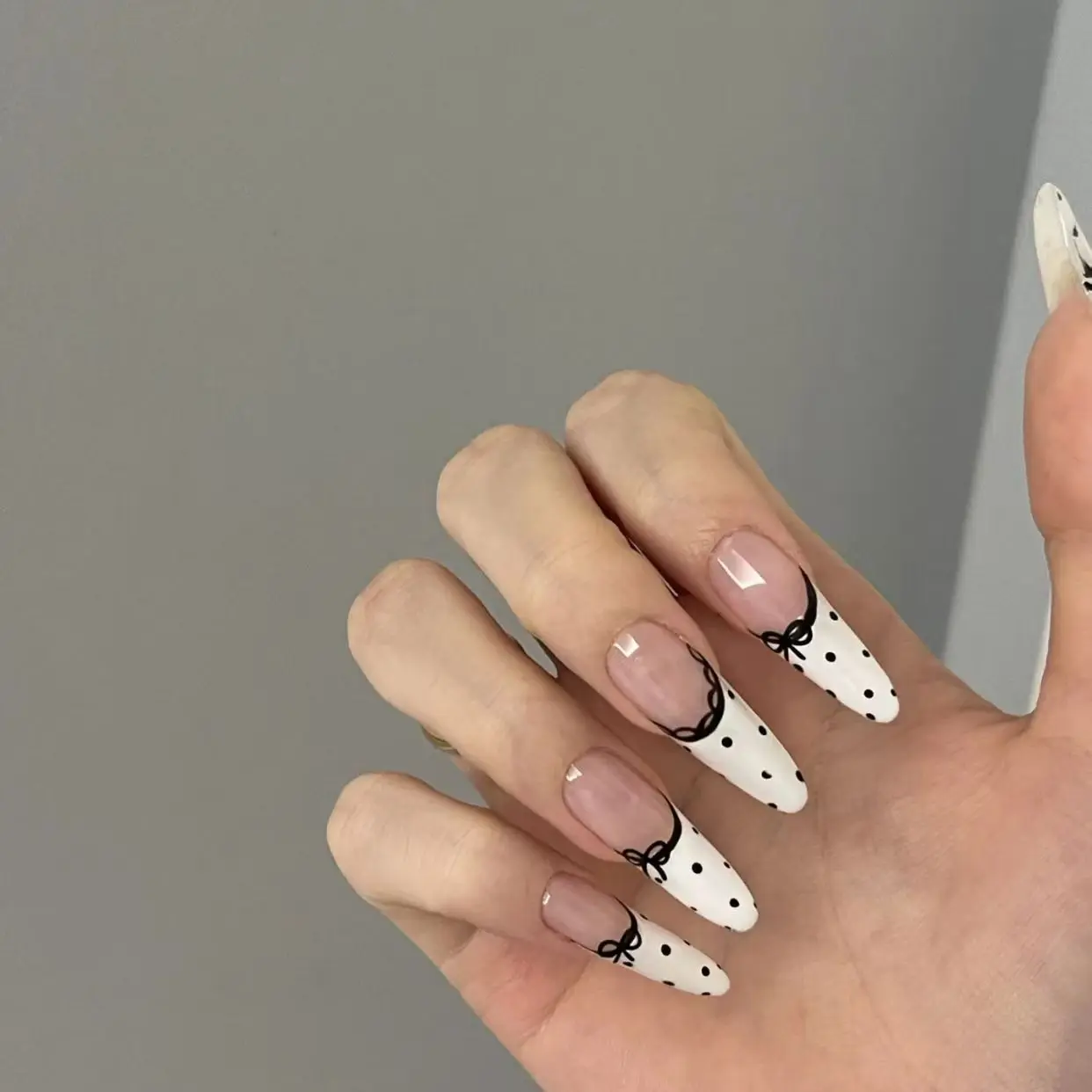 Pure Handmade Manicure Wearing Nail Lace Edge Niche French Polka Dots Cute Long Pure Desire Sweet Cool Ballet  Press on Nails
