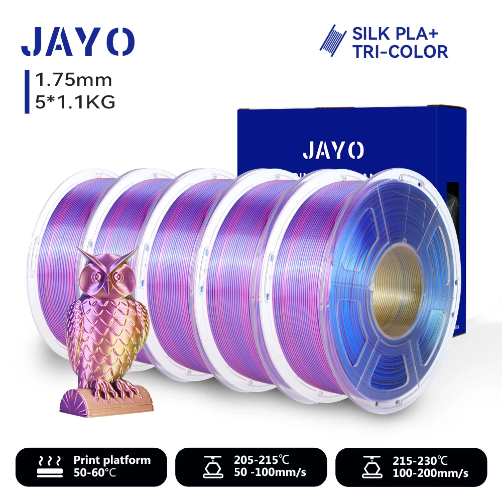 JAYO 5 Rollen 3D Zijde Pla Plus/ Dubbele Kleuren ZIJDE/Drievoudige Kleuren ZIJDE 3D Printer Filament 1.75mm Niet-toxisch als 3D-printmaterialen