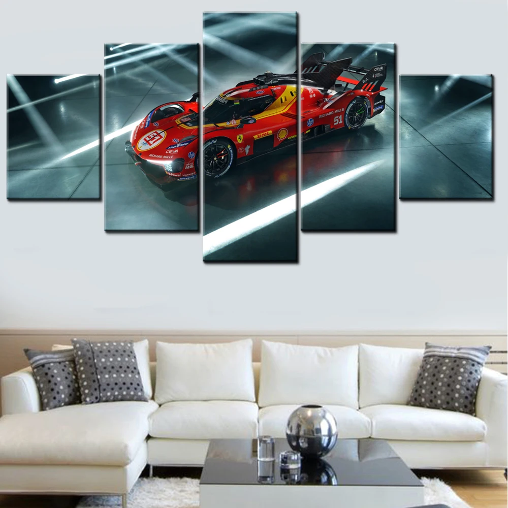 

5 Pieces Canvas Wall Arts Poster Painting Red Cool Racing Car 2026 Wallpaper Home Decor Picture printing Interior Artwork Image