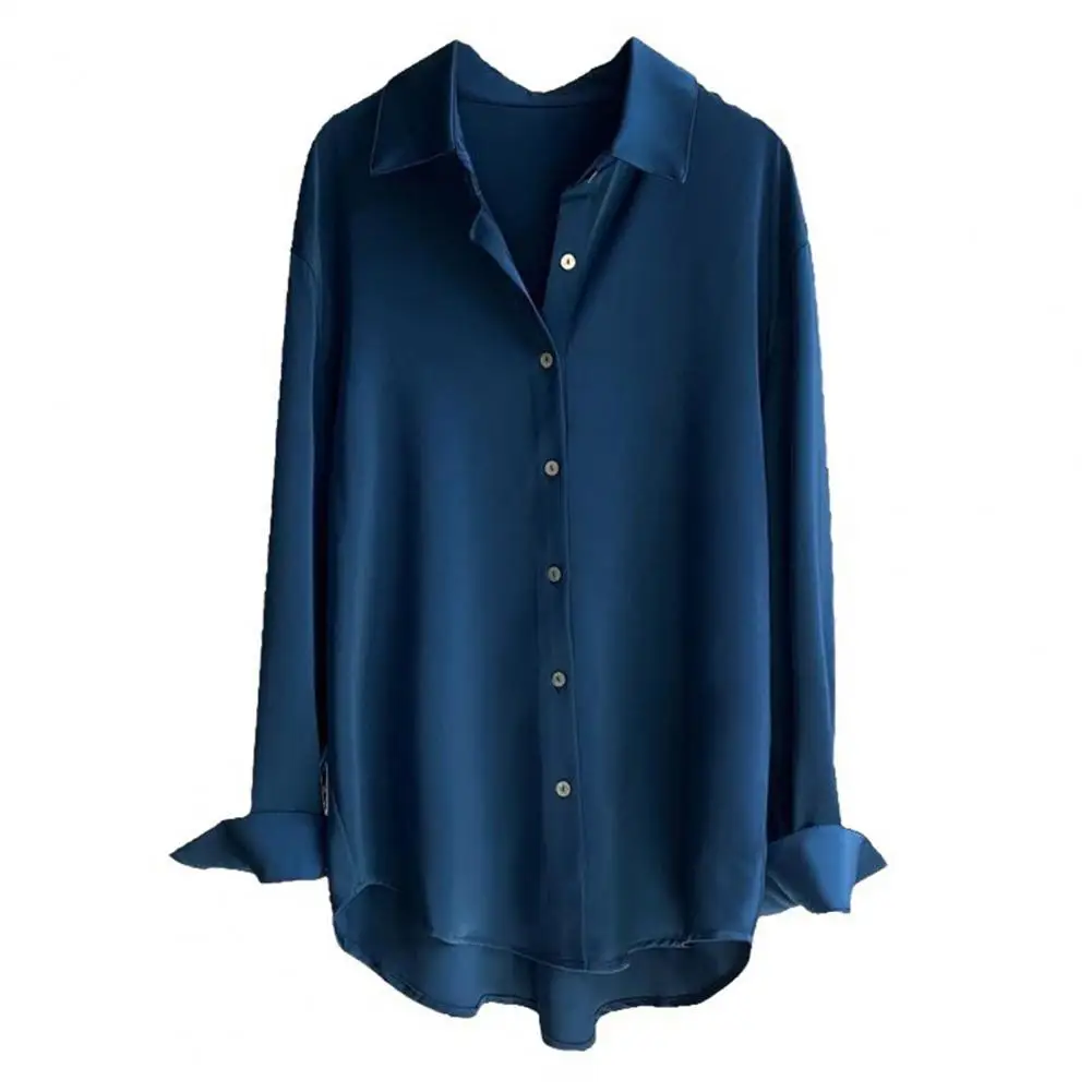 Women Blouse Women Shirt Stylish Women's Lapel Shirt with Long Sleeves Button Placket Solid Color Casual Commuter for Daily