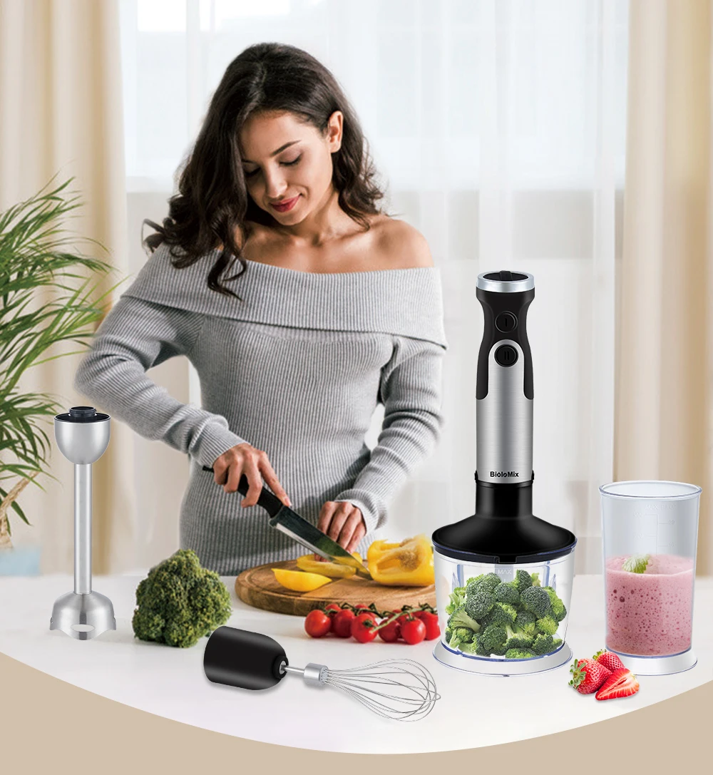 Biolomix 4 In 1 Hand Blender 1200W Onderdompeling Mixer Keukenmachine 6 Speed Control