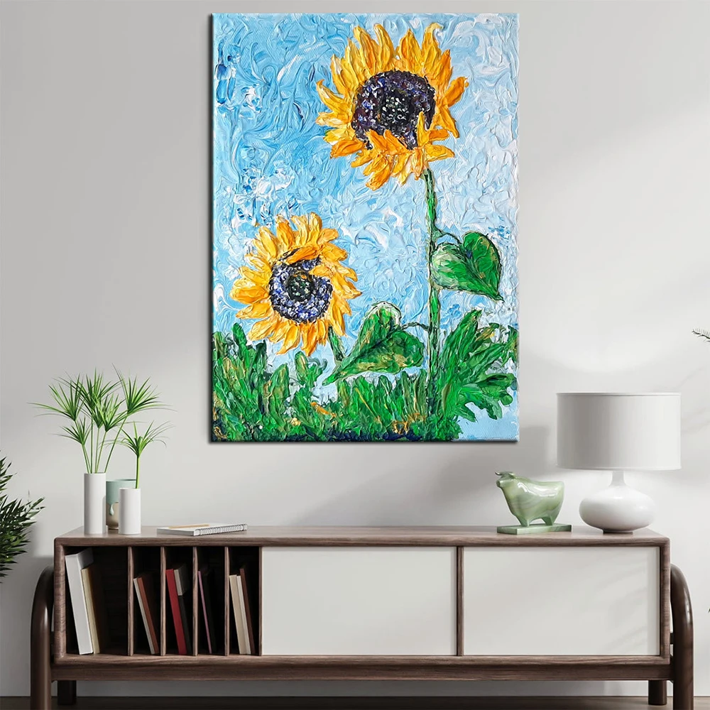 Hand Painted Oil Painting sunflower painting flower original art acrylic artwork impasto painting floral abstract wall art decor