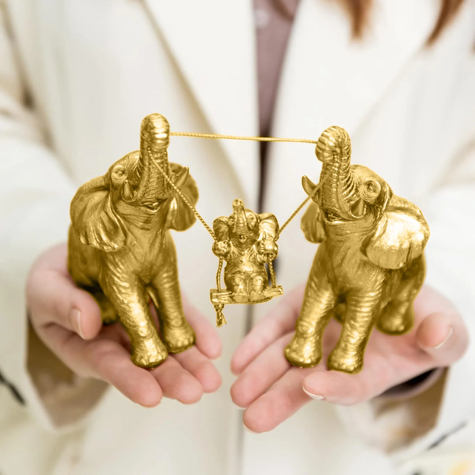 Gold Silver Family Elephant Resin figurine Set Christmas set Home Sculpture Art Living Room table Decorative crafts Family gift