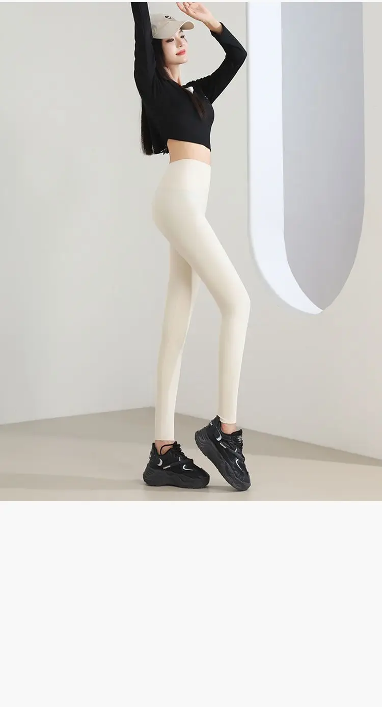 กางเกงเลกกิ้งผู้หญิงสีขาวทรงเข้ารูปสำหรับออกกำลังกาย กางเกงขายาวทรงสปอร์ต ซิปหลัง กระชับรูปร่าง ใส่ทำงานได้ เนื้อผ้านุ่มฟู เหมาะกับฤดูใบไม้ร่วง เอวสูง