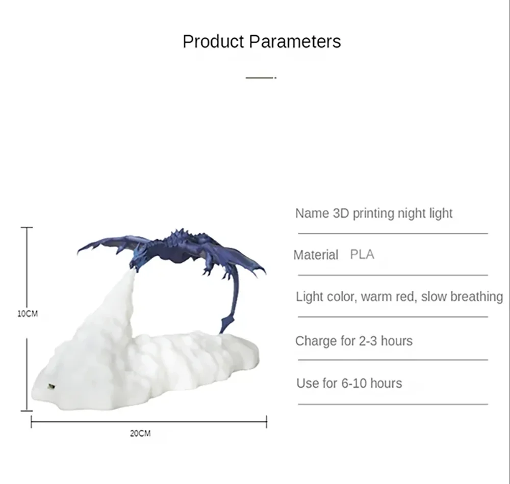 3D Print Room Decor LED Fire Dragon Ice Dragon Lamps Home Desktop Rechargeable Night Lamps Best Gift Children Family Home Decor