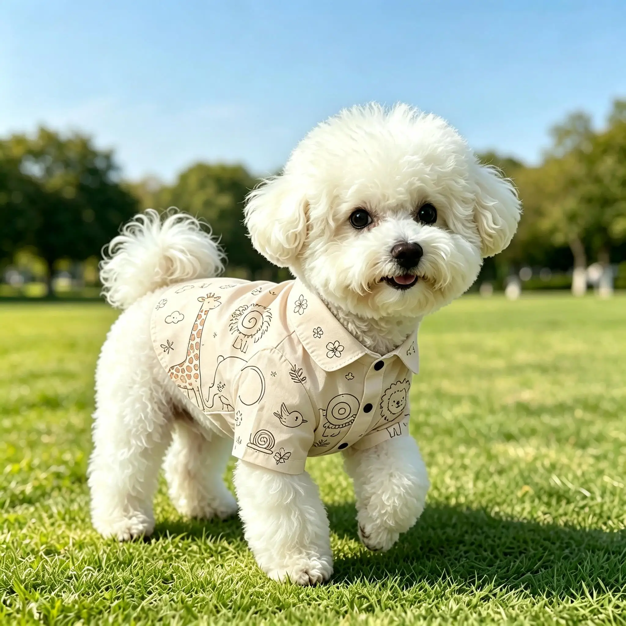 Pet Dog Shirt Pink Cartoon Animal Print Breathable Button Up for Small Medium Dogs Cute Wildlife Theme Daily Wear