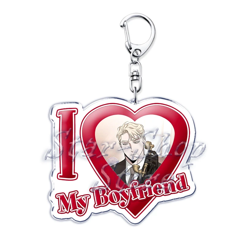 Manwha Roses and Champagne I Love My Boyfriend Key Chain Keychains Korean Manga Ring for Bag Pendant Keyring Jewelry Fans Gifts