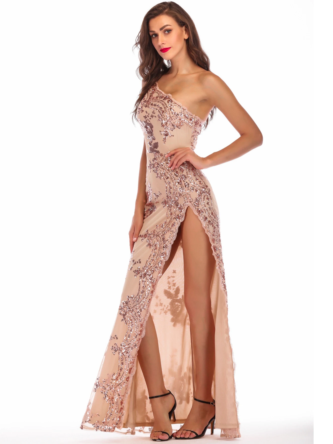 Sexy One shoulder Sequins Long dress women summer party dress elegant robe femme luxury Night club bodycon maxi dresses vestidos