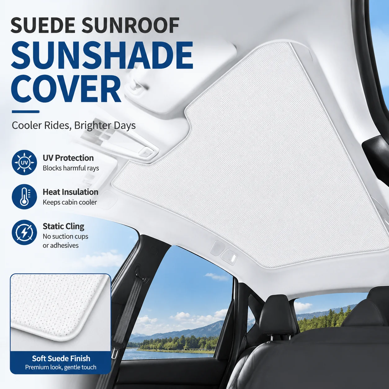 Suede Sunroof Sunshade Cover Static Cling UV Protection Heat Insulation For MODERNIN Car Interior Accessory