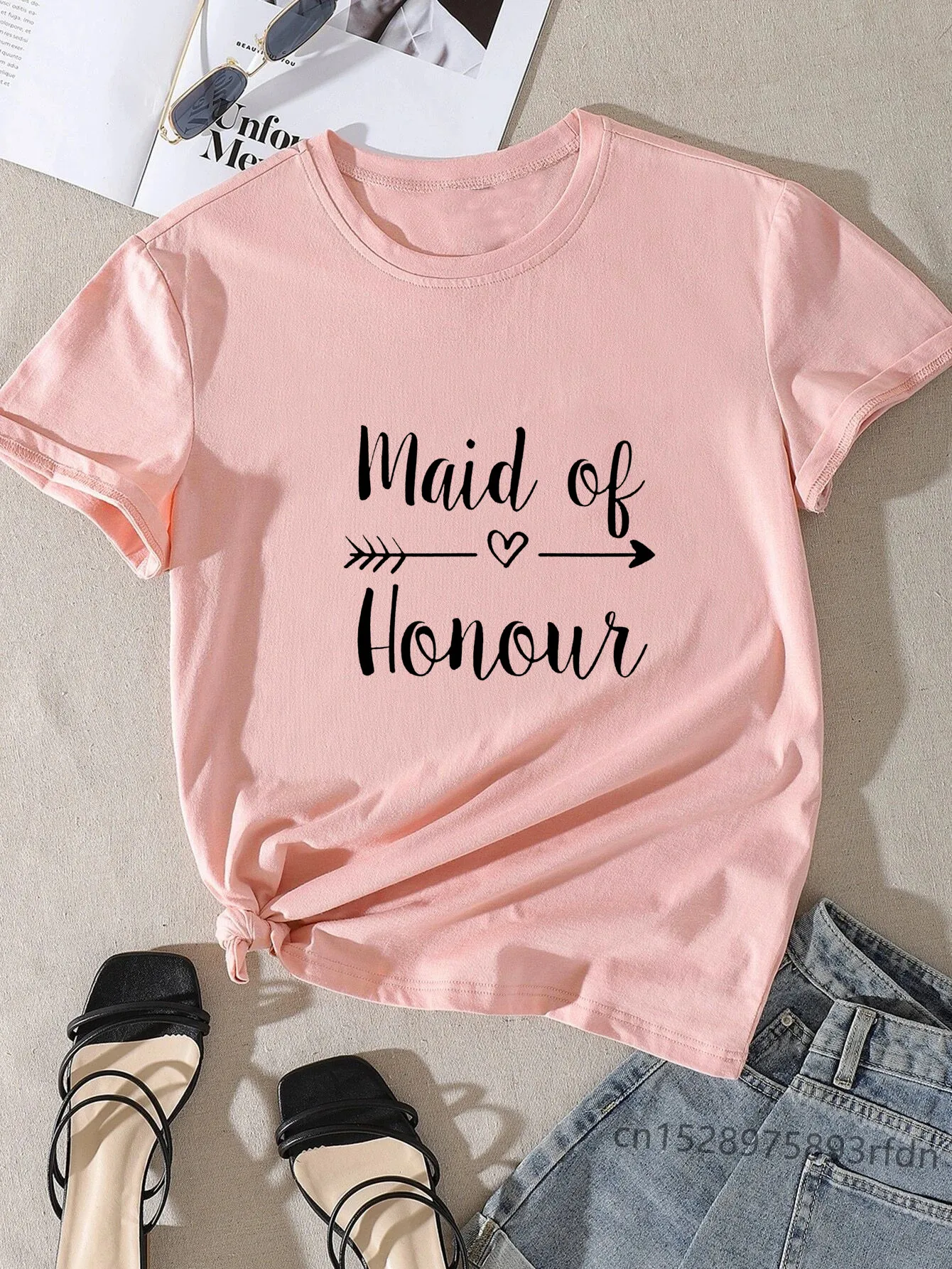 Maid Of Honour Team Bride Print Bachelorette Wedding Party Women T-shirt Casual ladies basic O-collar Short Sleeved T-shirt Girl