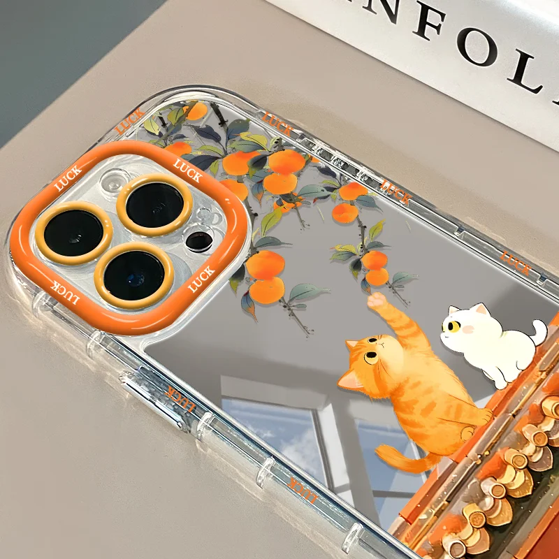 Thick Autumn Flavor Persimmon Orange Cat Phone Case For iPhone 17 AIR 16 15 14 13 12 11 XR PRO XS MAX 7 8 PLUS Anti Drop Cover view 3