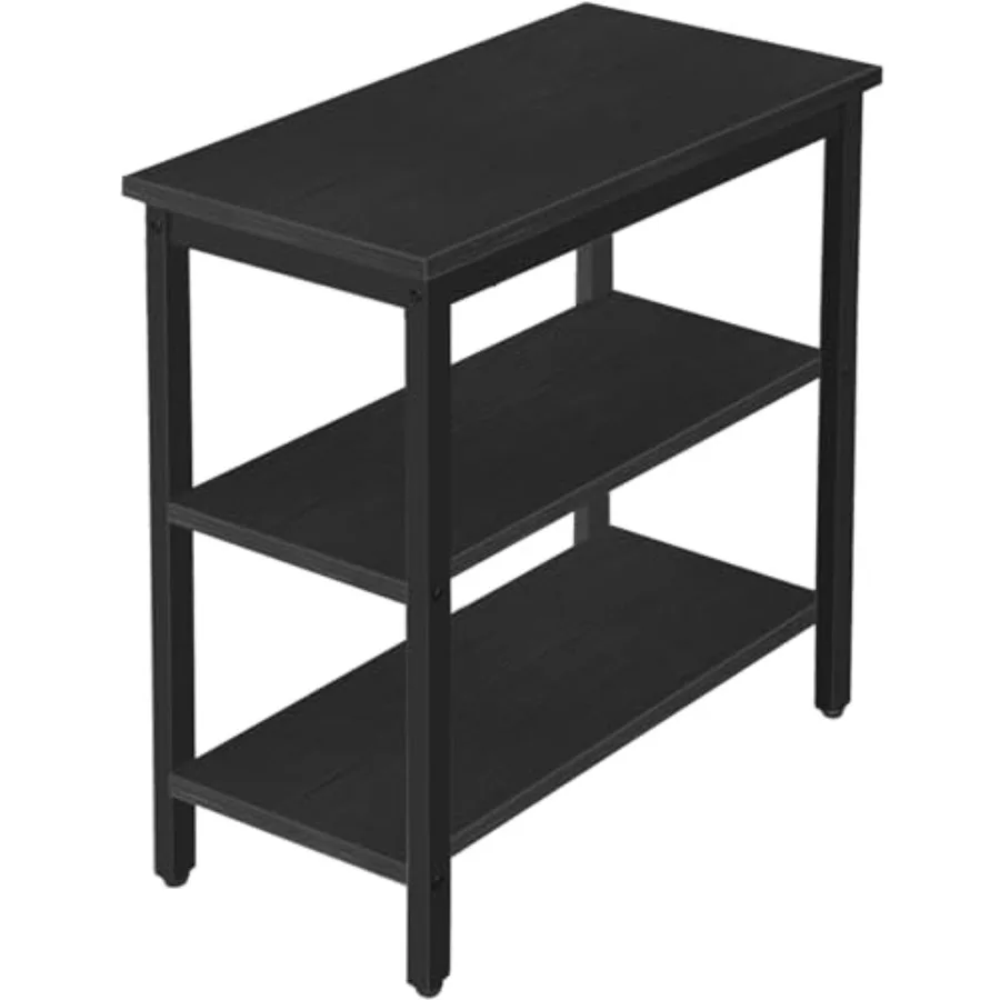 

End Table for Living Room Bedroom, Metal Rustic 3-Tier Storage Side Table, Narrow Industrial Nightstand, Easy Assembly, Black