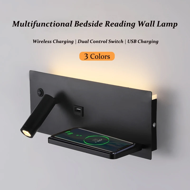 

Modern Minimalist Led Wall Lamp Bedroom Bedside Creative USB / Wireless Charging B&B Reading Spotlights Scandinavian Wall Sconce