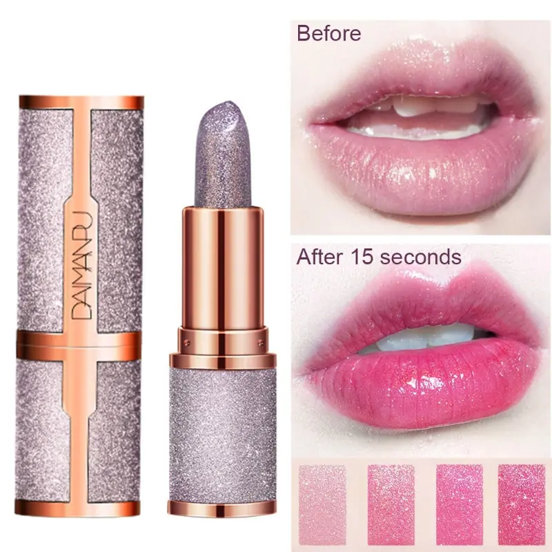 Glitter Matte Temperature Change Lipstick Waterproof Long Lasting Diamonds Lipsticks Non Stick Red Pink Lip Tint Makeup Cosmetic