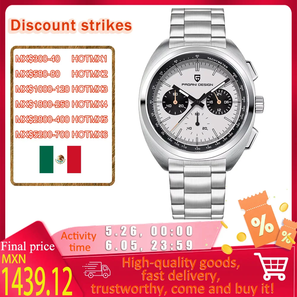 

Pagani2025 top brand men's business quartz watch high-end sapphire mirror VK63 men's chronograph stainless steel 100M waterproof