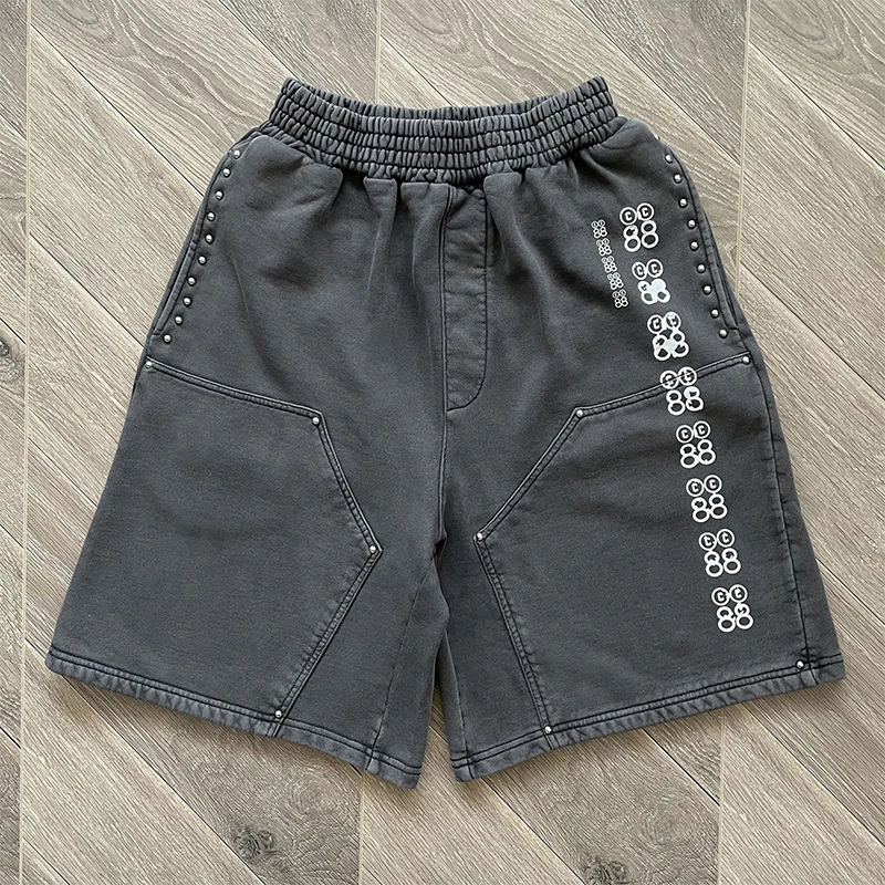 Szorty męskie Project Capri Emergency, styl europejsko-amerykański, zdobione ćwiekami, z efektem hot drill, sprane, casualowe, sportowe, modne, w stylu high street, nowość.