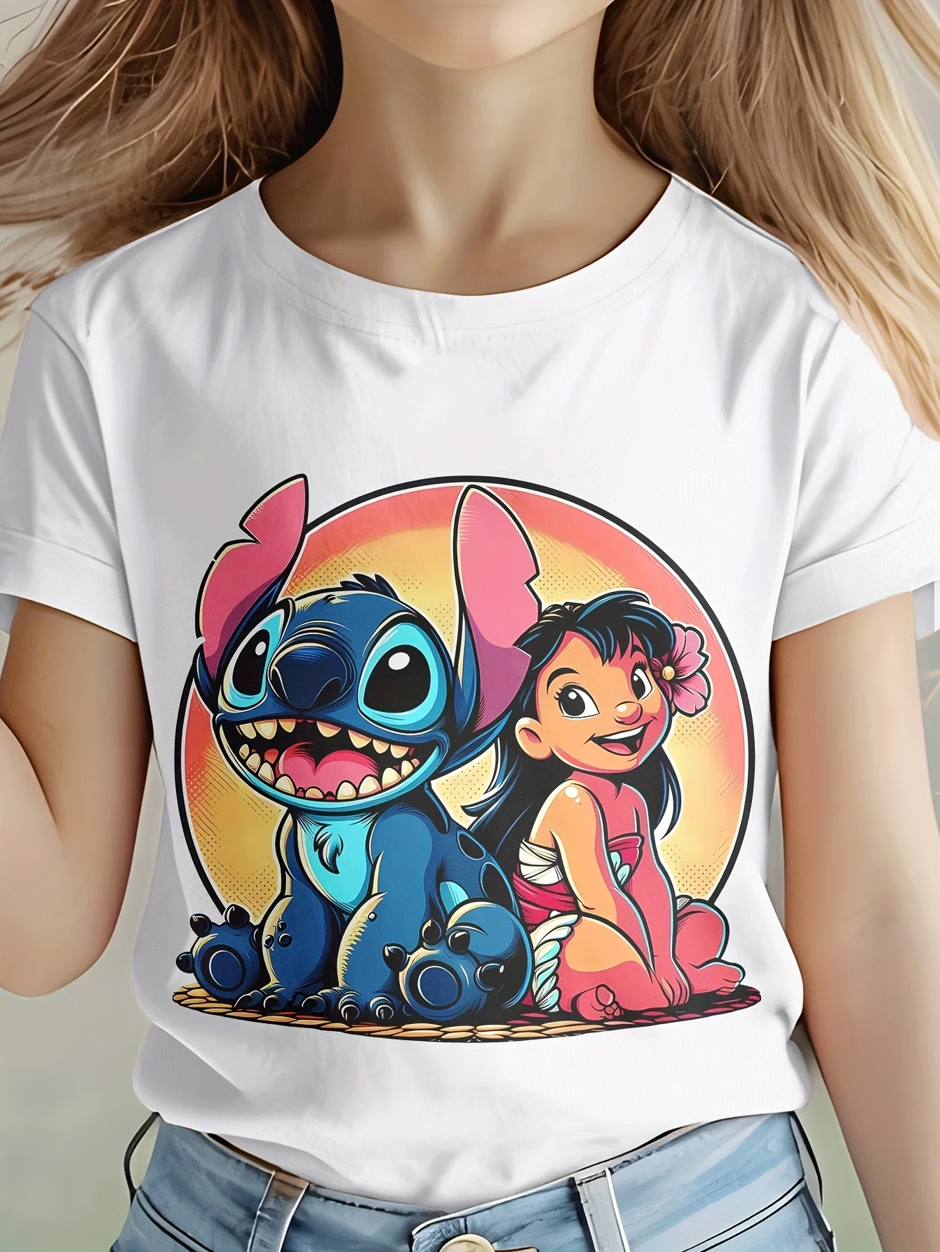 

Lilo & Stitch Print Girls T-Shirt Cotton Short Sleeve Children T-shirt Cute Cartoon Disney Tops Baby T-shirt Summer Kids Clothes