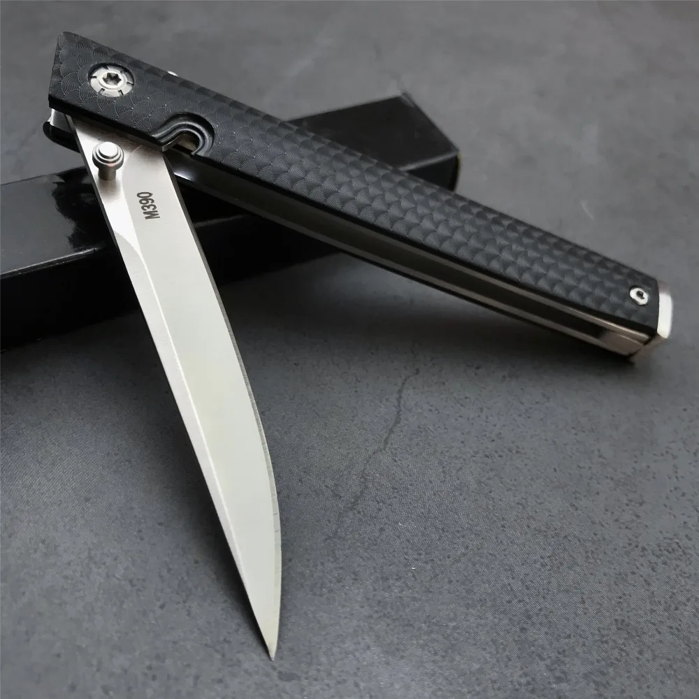 Tactical Lightweight Marked M390 Folding Knife Outdooor Hunting Camping Hiking Defense EDC Tool,3.14/ Blade Black Nylon Handle