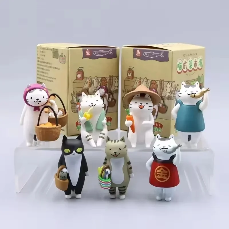 7Pcs/Set Cat's Market Ms Cat Figure Toys kittens Dolls Meow Market box-packed Desktop Office Home Decoration Kids Christmas Gift