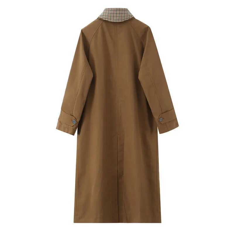 Long Double-Sided Wear Straight Cut Collar Autumn New Women's Coat Versatile Commute Style Loose Fit Long Sleeve Plaid Pattern