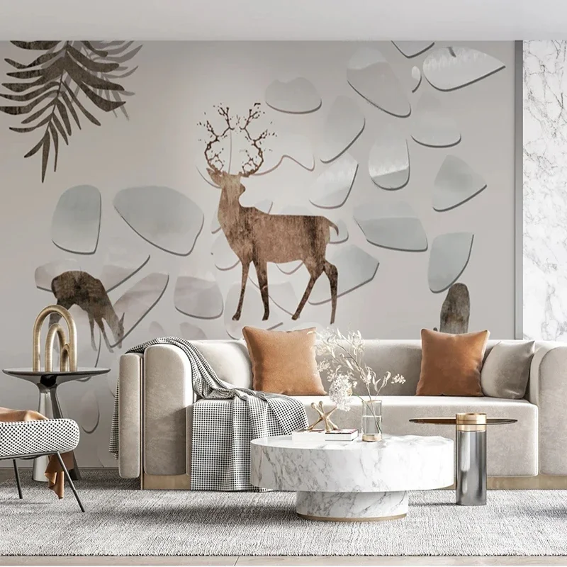 

Custom Photo Mural Wallpaper 3D Modern Marble Geometric Elk TV Background Wall For Bedroom Papel Pintado Pared Tapety Fresco Art