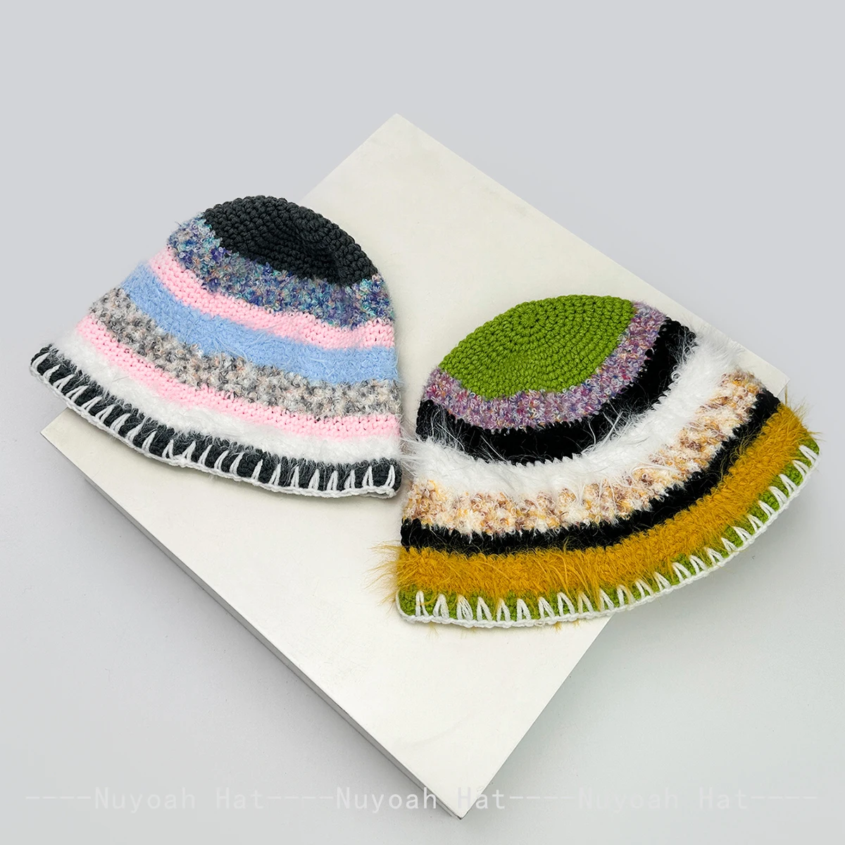 Новые женские корейские красочные полосатые плюшевые вязаные шапки, теплые уличные модные рыбацкие шапки в стиле ретро, повседневные универсальные цветные блоки ins