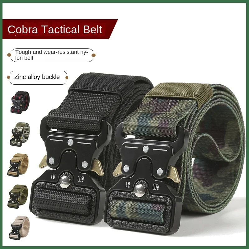 Men's Quick Release Belt Canvas Waistband Outdoor Hunting Hiking Tools Camouflage Metal Automatic Buckle Belts for Men and Women