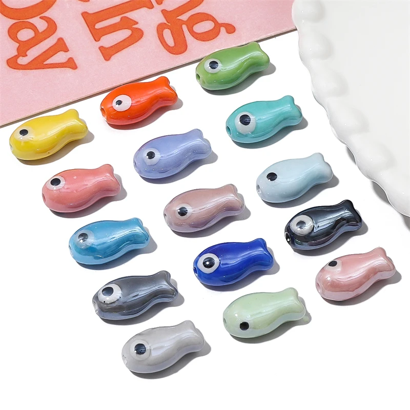 2pcs 19mm Handmade Ceramic Porcelain Fish Beads Charms for Keychain Bracelet Necklace DIY Jewelry Making Craft